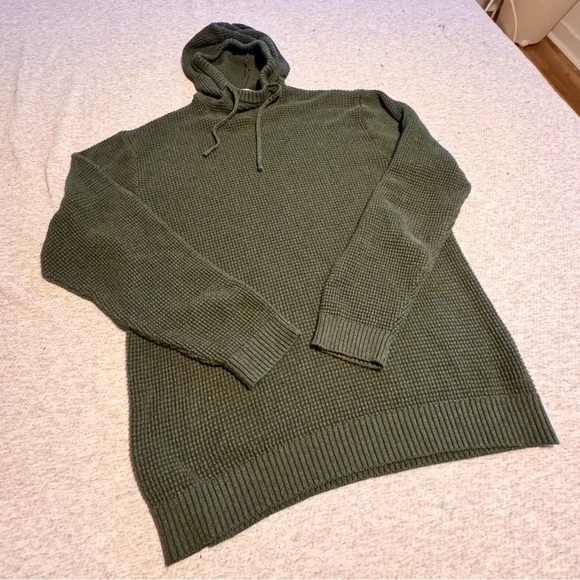 Marine Layer Waffle Knit Wool Cotton Blend Pullover Hoodie Green XL - Picture 5 of 15